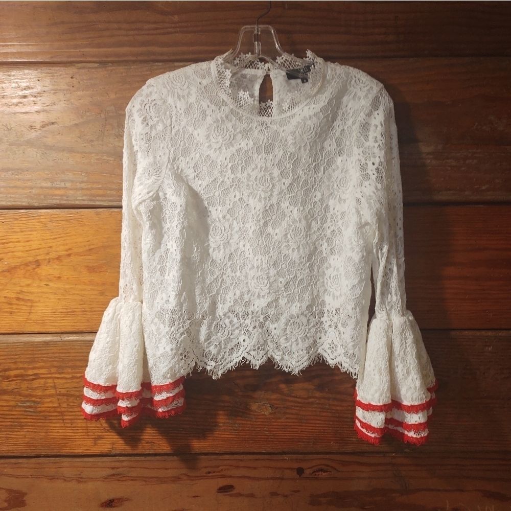 Alpha & Omega | White Lace Bell Sleeve Top